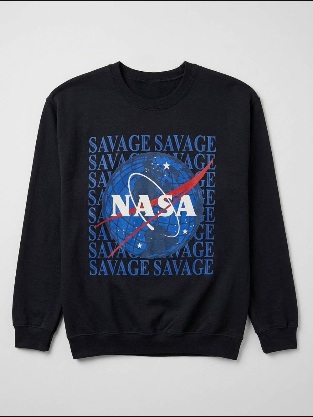 NASA Savage Graphic Crewneck Sweatshirt Black Medium Unisex Space Pullover